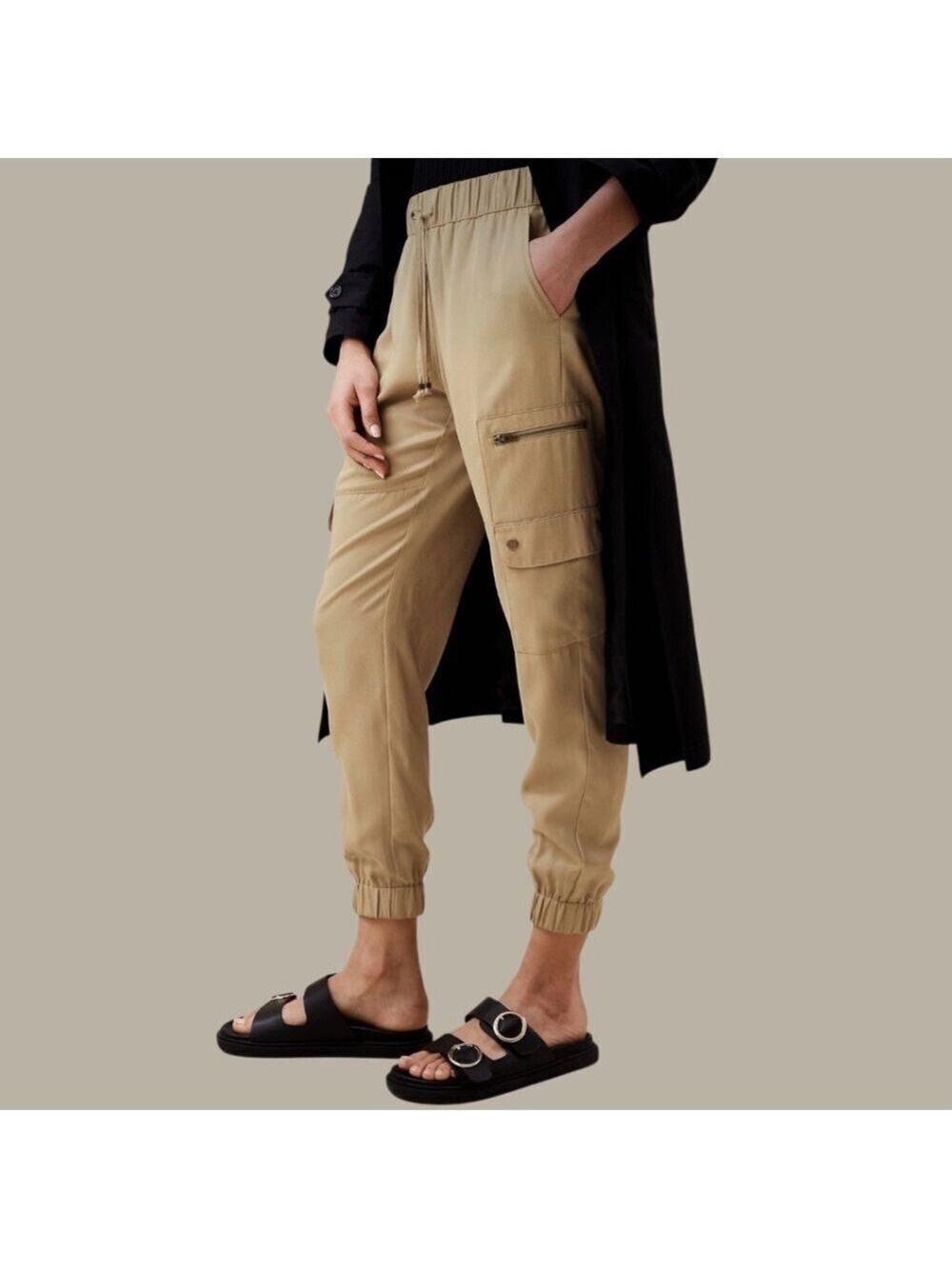 BANANA REPUBLIC 100% Lyocell Cargo Pants Multi Pocket Elasticized Waist Sz XS